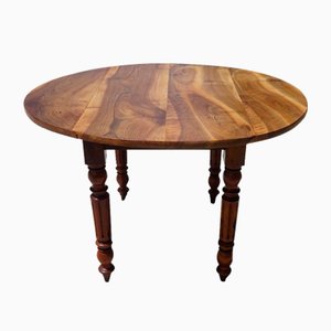 Round Walnut Side Table with Flap Tray