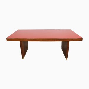 Table en Chêne, Laiton et Stratifié Rouge par Gio Ponti, Italie, 1950s