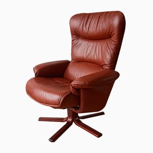 Scandinavian Leather Lounge Chair, 1980s