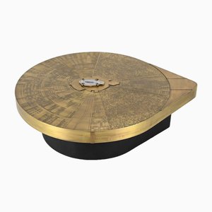 Freeform Acid Etched Brass and Agate Stone Coffee Table, 1990s