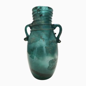 Vaso vintage in vetro scavo verde acqua attribuito a Seguso, Italia, anni '50