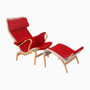 Fauteuil et Tabouret Pernilla par Bruno Mathsson pour Dux, 1969, Set de 2