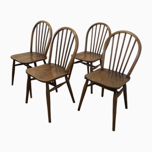 Beech and Elm Windsor Country Dining Chairs, 1920s, Set of 4