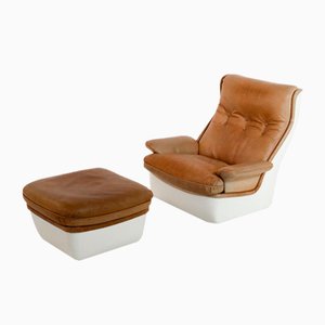 Orchidée Lounge Chair and Stool by Michel Cadestin for Airborne, France, 1970s, Set of 2