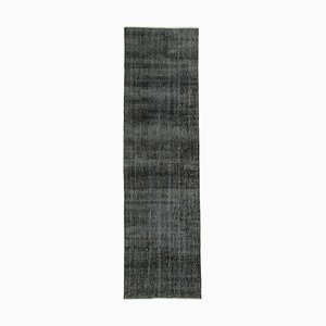 Handmade Overdyed Black Wool Runner Rug
