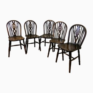 Chaises de Salle à Manger Windsor Victoriennes en Hêtre et Orme, Set de 5