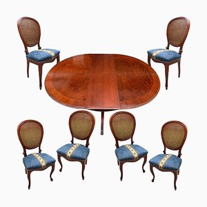Spanish Mahogany Dining Table with Chairs, Set of 7