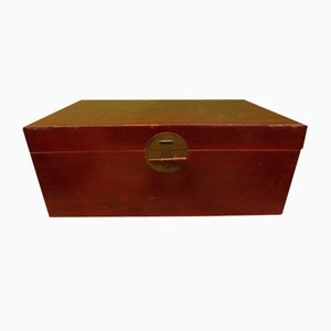 Vintage Red Storage Box with Brass Catch, 1920s