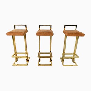 Sgabelli da bar in ottone di Belgo Chrom/Dewulf Selection, anni '70, set di 3