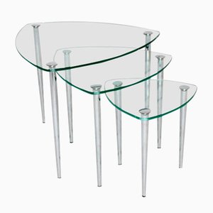 Mid-Century Italian Chrome and Glass Nesting Tables, Set of 3