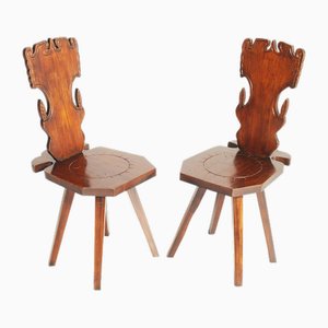 Antique Tyrolean Chairs in Hand-Carved Walnut, 1900s, Set of 2