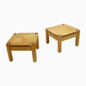 Mid-Century Square Pine Coffee Tables, Set of 2