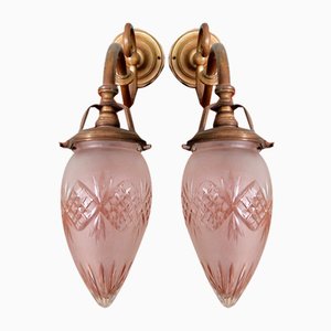 Frühes 20. Jh. Bronze Wandlampen & Kristallkugeln von Val Saint Lambert, 1890er, 2er Set