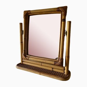 Bamboo and Cane Table Top Mirror, 1970s