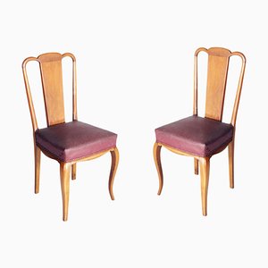 Art Deco Side Chairs in Blond Walnut Wood by Osvaldo Borsani for Atelier Borsani Varedo, 1930s, Set of 2