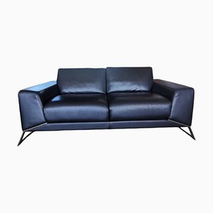 Italian Modern 2-Seater and 3-Seater Sofas in Black Leather with Chrome Legs from Roche Bobois, Set of 2