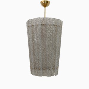 Plafonnier Lanterne Style Art Déco en Laiton et Verre Murano par Barovier & Toso, 1980