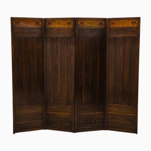 Arts & Crafts Art Nouveau Oak 4-Fold Room Divider, 1900s