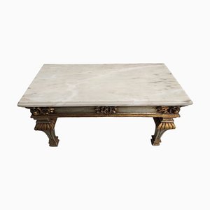 Antique Carved Wood Coffee Table with Marble Top