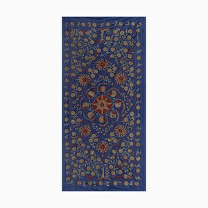 Uzbek Suzani Tapestry Silk Blue with Pomegranates Decor