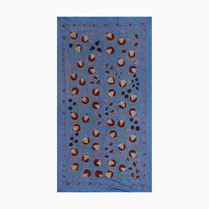 Suzani Tapestry in Blue Silk with Pomegranates Decor