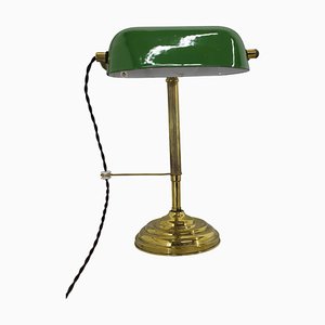 Art Deco Brass Banker Table Lamp, Former Czechoslovakia, 1930s