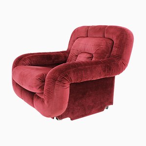 Lounge Chair in Red Velvet, Italy, 1970s