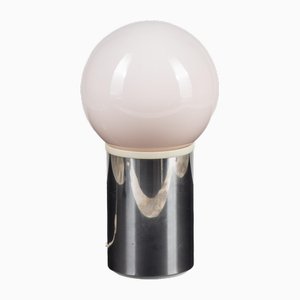 Vintage Table Lamp with Glass Sphere and Base in Chromed Metal in the style of Gae Aulenti