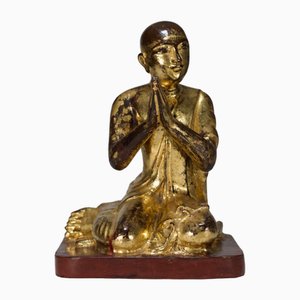Statuetta birmana, Konbaung in adorazione, anni '50 dell'Ottocento, legno