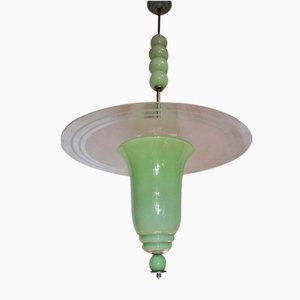 Lampada da soffitto Art Déco in vetro color giada, Italia, anni '30