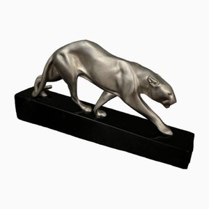 Pantera Art Déco in bronzo argentato di Maurice Prost