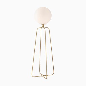 White Glass and Golden Metal Floor Lamp by Thai Natura