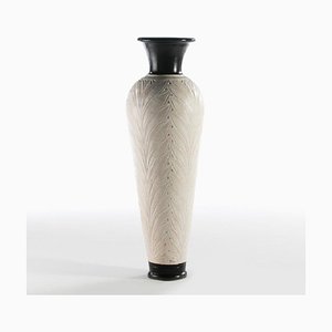 Cream and Black Terracotta Amphora Vase by Thai Natura