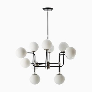 White Glass and Black Metal Ceiling Lamp by Thai Natura