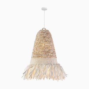 Lampada da soffitto in sisal naturale e rafia bianca di Thai Natura