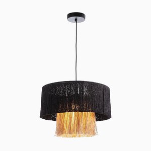 Black Fabric and Natural Jute Ceiling Lamp by Thai Natura