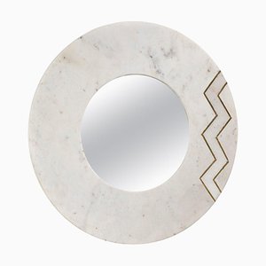 White Marble and Golden Metal Mirror by Thai Natura