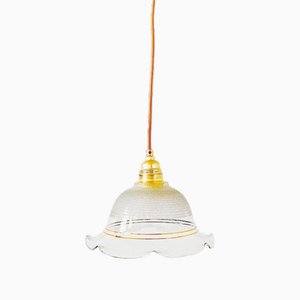 Vintage Hanging Light in Transparent Glass and Gold, 1930s