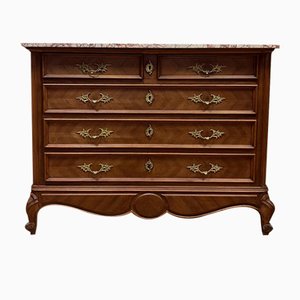 Louis XV Walnut Chest of Drawers with Marble Top, 1900s