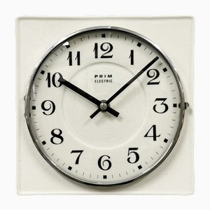 Reloj de pared vintage de porcelana blanca de Prim, años 70