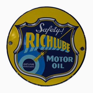 Placa de aceite de motor Richlube esmaltada, años 60