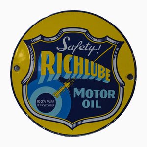 Richlube Motor Oil Enameled Plaque, 1960s