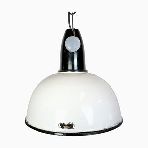 Lampe à Suspension Industrielle en Émail Blanc, Soviétique, 1960s