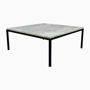 Mid-Century Minimalistic Steel and Travertine Coffee Table, 1960s