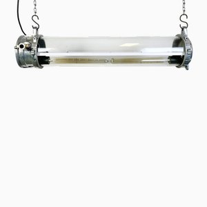 French Industrial Polished Aluminium Hanging Tube Light, 1970s