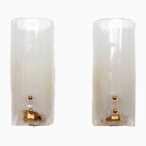 Glass Wall Lamps with Brass Details from Kalmar, 1950, Set of 2