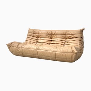 Canapé Togo Vintage en Cuir Camel par Michel Ducaroy pour Ligne Roset, France, 1970s