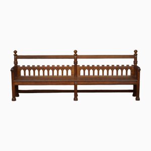 Antique Victorian Gothic Revival Hall Bench in Oak, 1880