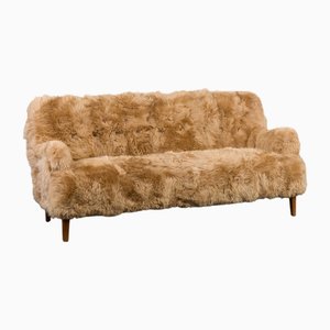 Three-Seater Sofa in Long Sheepskin by Peter Hvidt & Orla Mølgaard-Nielsen for Fritz Hansen