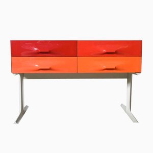 Red & Orange Free Standing Low Two-Sided Cabinet by Raymond Loewy for Doubinsky Frères, 1960s